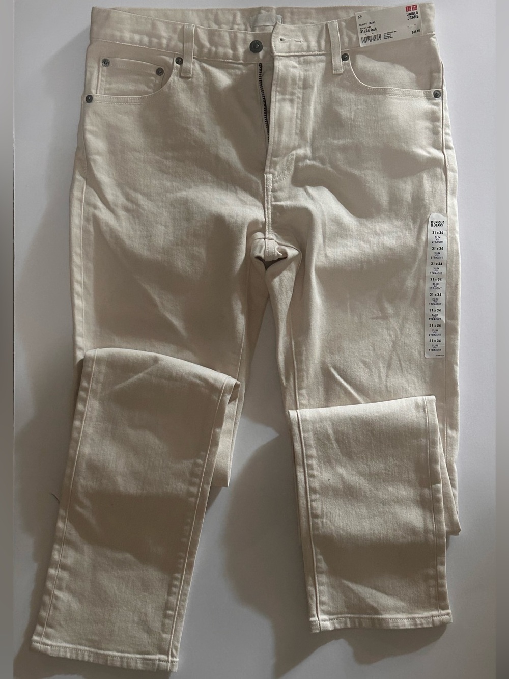 Uniqlo Men’s Off-White/Cream Slim Fit Straight Jeans